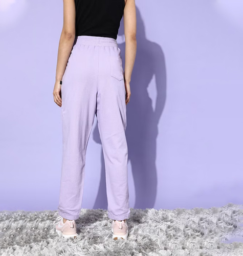 Women Lavender Solid High Rise Casual Track Pants
